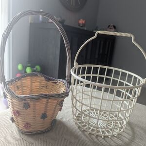 Charming Floral Wicker and Modern Wire Basket Duo